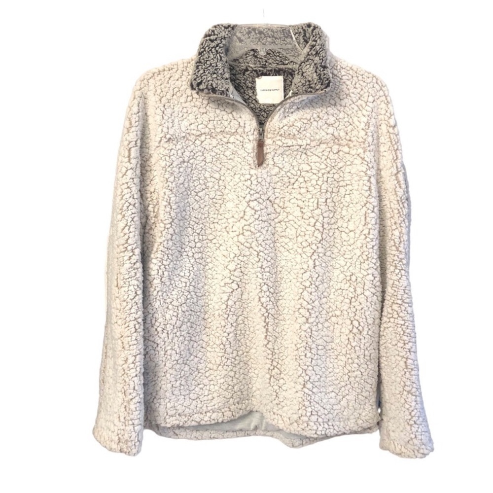 Thread & Supply 1/4 Zip Sherpa Wubby Teddy  Pullover Women’s Size Large
